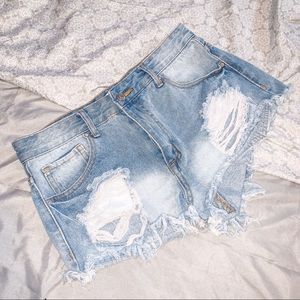 Light Wash Distressed Denim Shorts